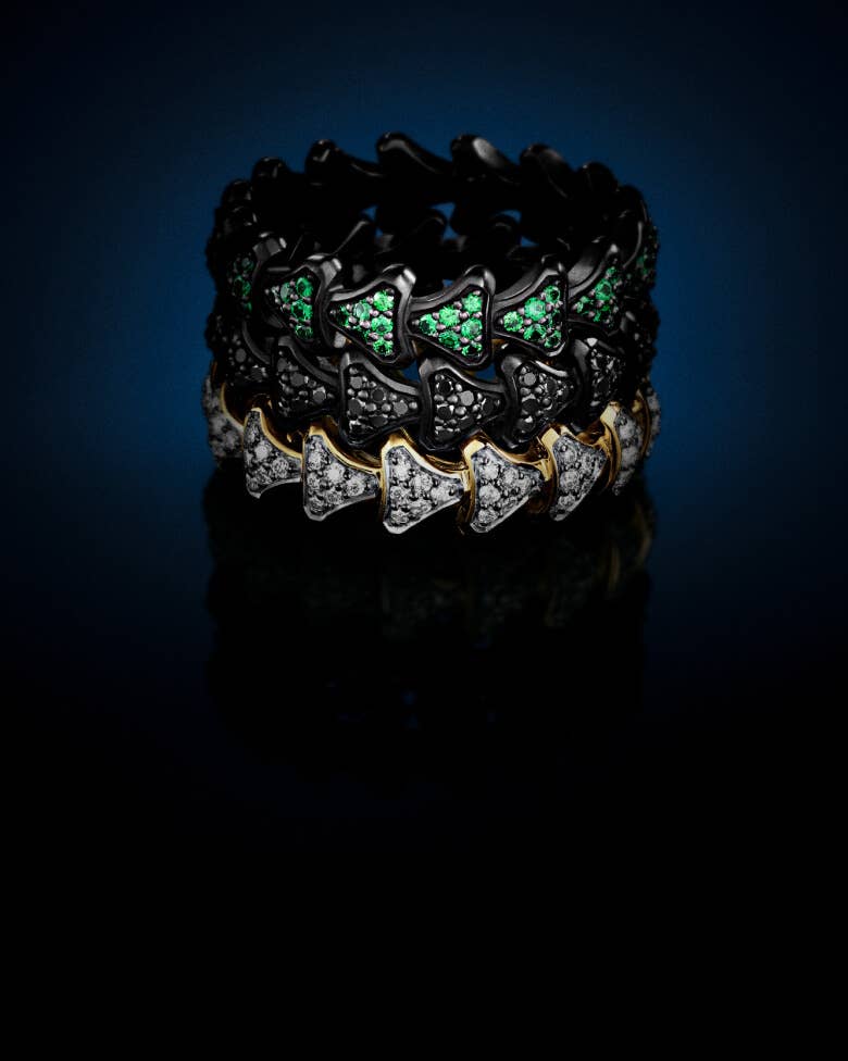 Three David Yurman Armory rings.